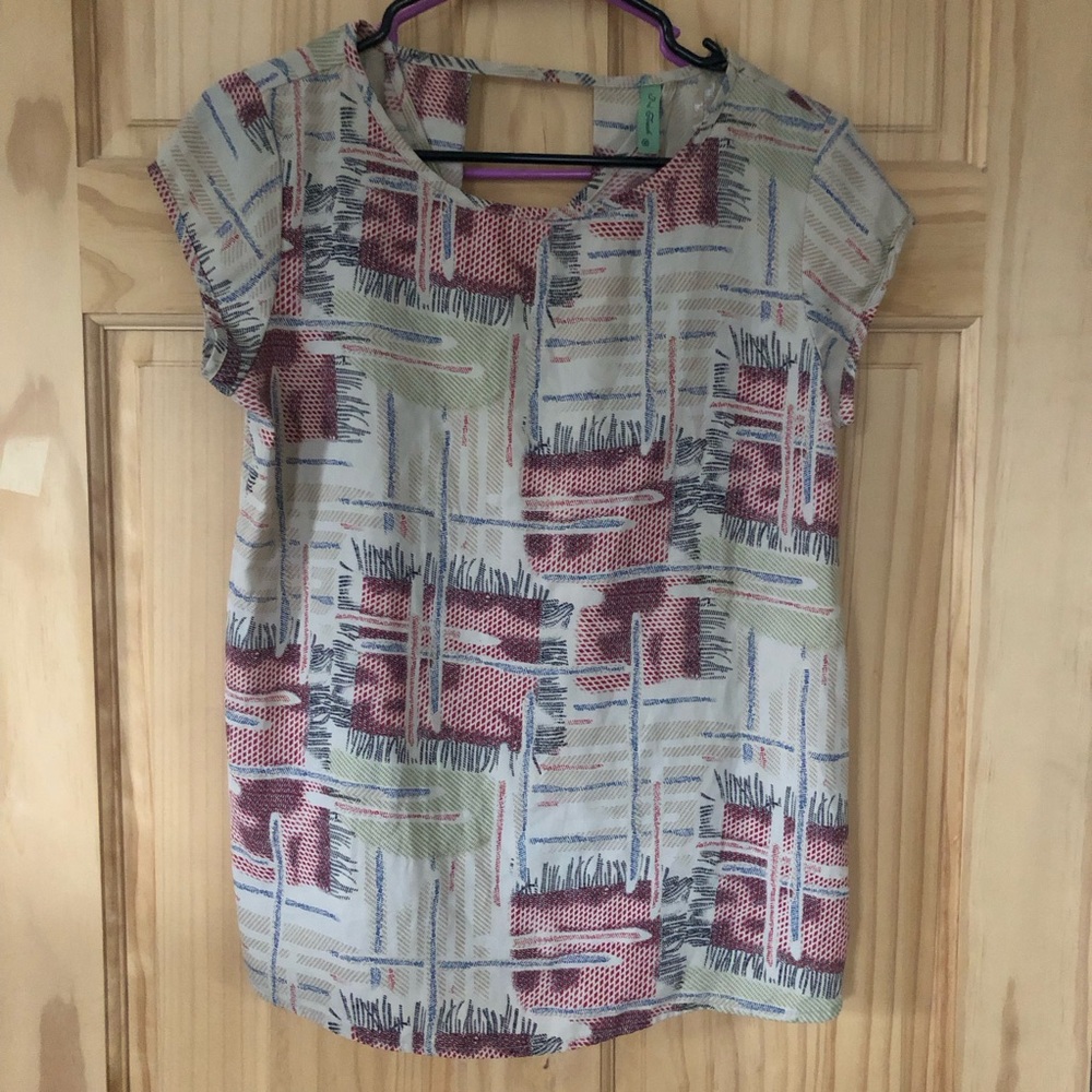 Geometric Print Keyhole Back Top, Sz M